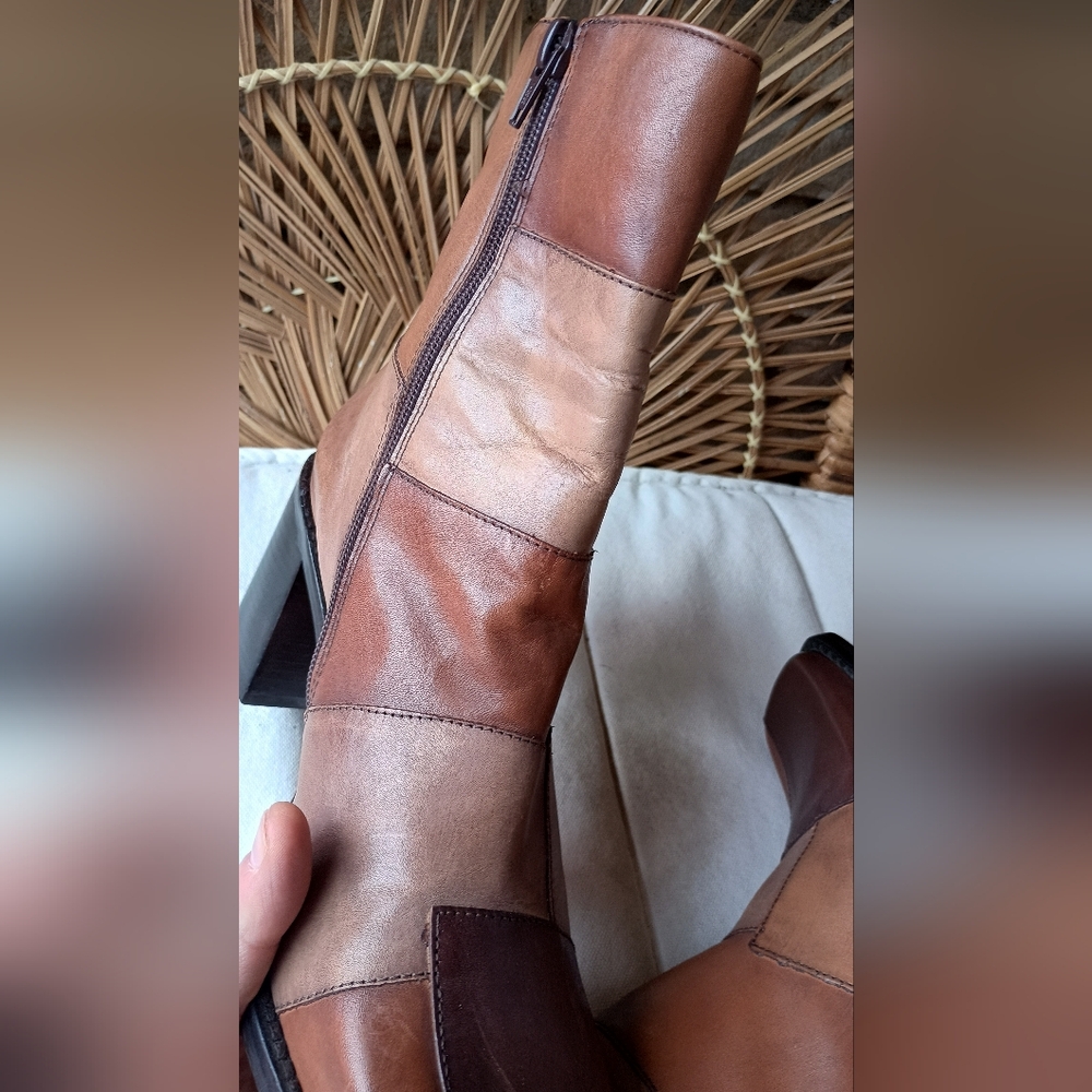 Vintage Milano 90s Women's Patchwork Brown Leather Boots_40 - Picture 8 of 8